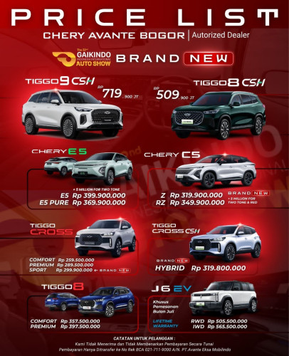Pricelist Harga Chery senayancity 2025